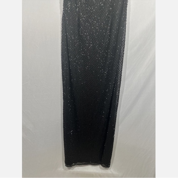 NEW $398 Mac Duggal‎ [ 14 ] Beaded Spaghetti Strap Column Gown Black Silver - Picture 3 of 11